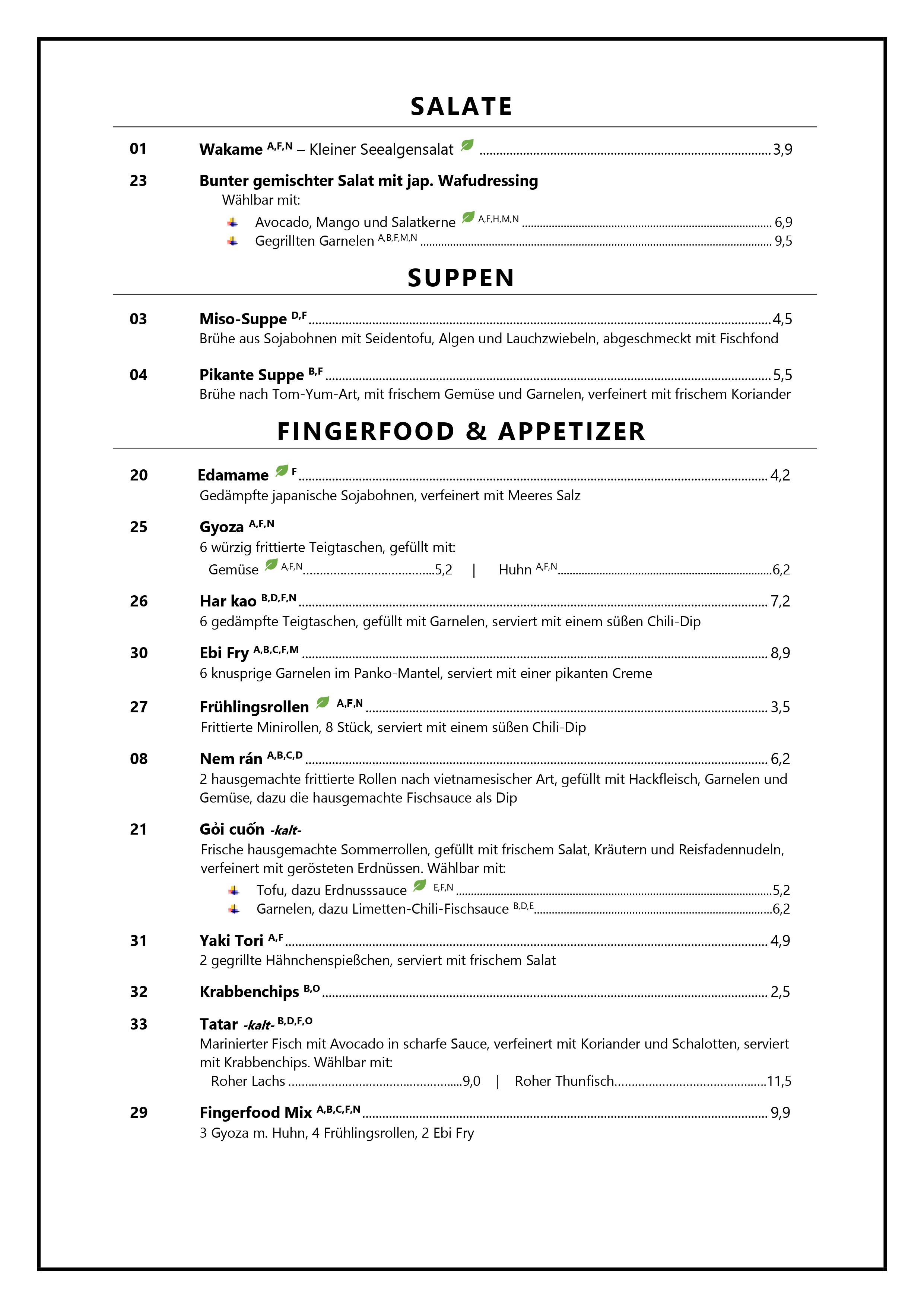 Speisekarte - Seite 1